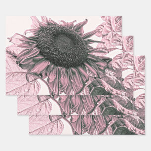Vintage Giant Sunflower Blush Pink Decoupage Art Wrapping Paper Sheet