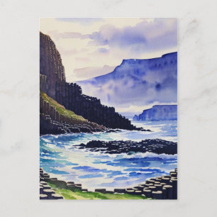 Vintage Giants Causeway Antrim Coast Watercolor Postcard