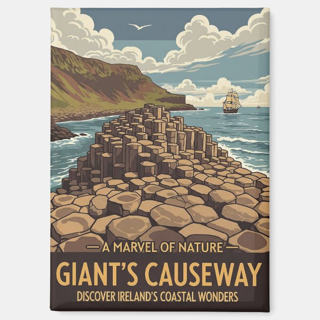 Vintage Giants Causeway Northern Ireland Travel Magnet (Front)