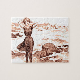 Vintage Gibson Girl Beach Mermaid Bathing Beauty Jigsaw Puzzle
