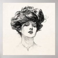 Vintage Gibson Girl Edwardian Retro Woman Portrait