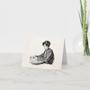 Vintage Gibson Girl Edwardian Woman Writing Letter Card