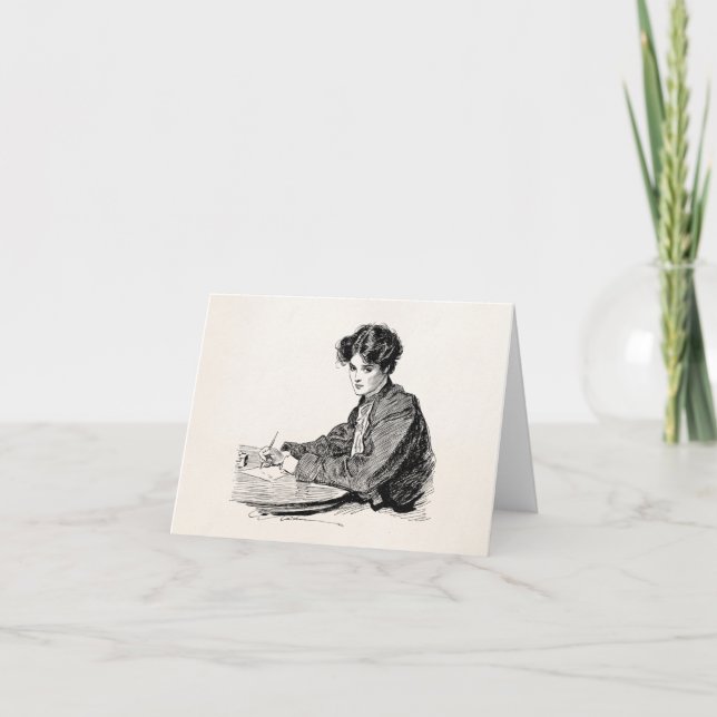 Vintage Gibson Girl Edwardian Woman Writing Letter Card (Front)