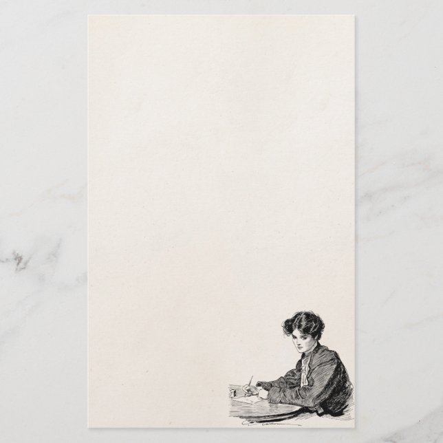 Vintage Gibson Girl Edwardian Woman Writing Letter Stationery (Front)