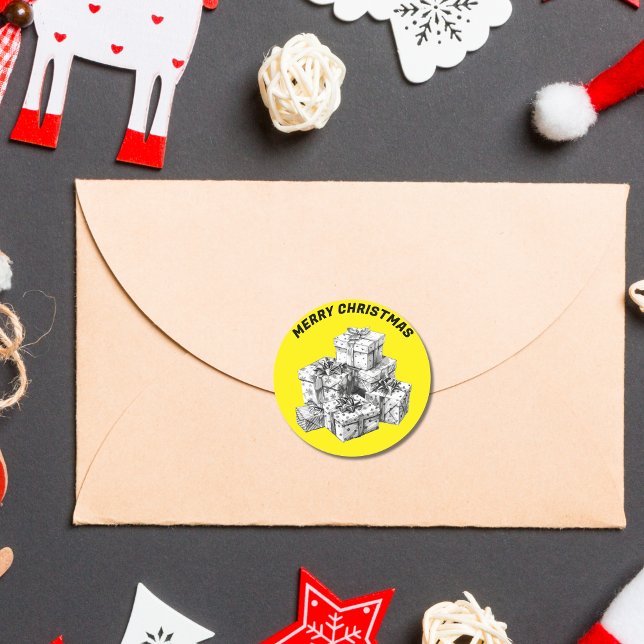 Vintage Gift Boxes Neon Yellow Classic Round Sticker (Creator Uploaded)