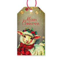 VINTAGE GIFT TAG FOR CHRISTMAS LAMB WITH SCARF
