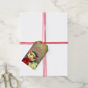 VINTAGE GIFT TAG FOR CHRISTMAS LAMB WITH SCARF