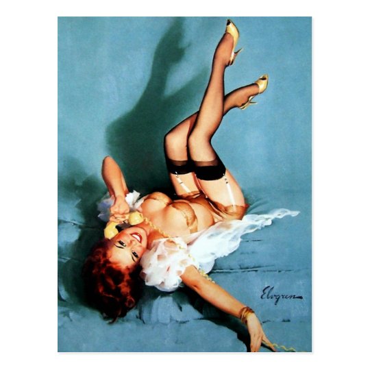 Vintage Gil Elvgren Pin UP Girl on The Phone Postcard