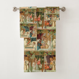 Vintage Gilded Angels, Children and Greenery Bath Towel Set