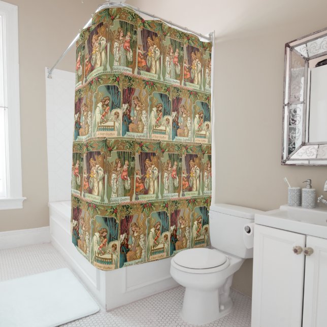 Vintage Gilded Angels, Children and Greenery Shower Curtain (In Situ)