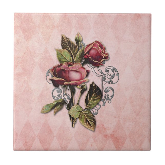 Vintage Gilded Roses Tile (Front)