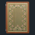Vintage Gilt Floral Book Cover<br><div class="desc">Historic French decorative gilt and leather book cover ca. 1900 featuring circle of gilt violets,  leaves and flowers on green leather. Background colour is editable. Photographic reproduction - leather texture is simulated.</div>