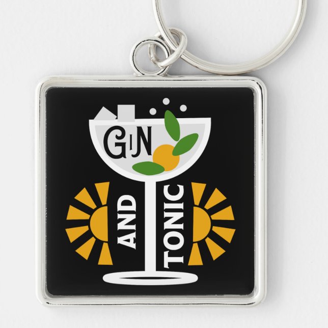 Vintage Gin And Tonic Art Key Ring (Front)