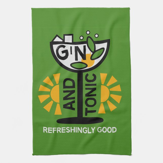 Vintage Gin And Tonic Art Tea Towel (Vertical)