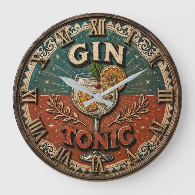 Vintage Gin & Tonic Cocktail Large Clock (Front)