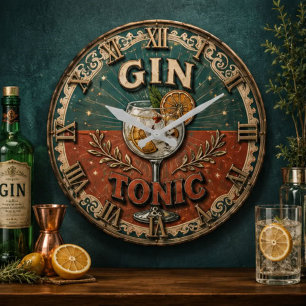 Vintage Gin & Tonic Cocktail Large Clock