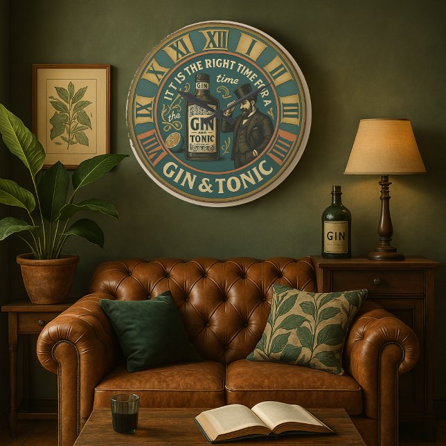 Vintage Gin & Tonic Sign home bars Large Clock (Creator Uploaded)
