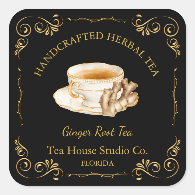 Vintage Ginger Root Tea Square Label (Front)