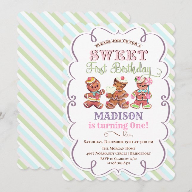 Vintage Gingerbread 1st Birthday Invitation (Front/Back)