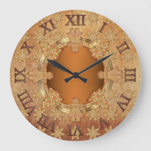 Vintage Gingerbread Christmas Large Clock