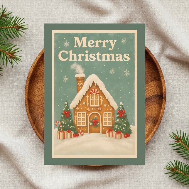 Vintage Gingerbread Cottage Christmas Holiday Card (Creator Uploaded)