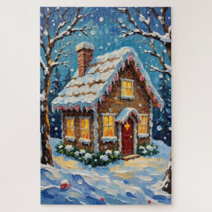 Vintage Gingerbread House in Enchanted Winter Jigsaw Puzzle
