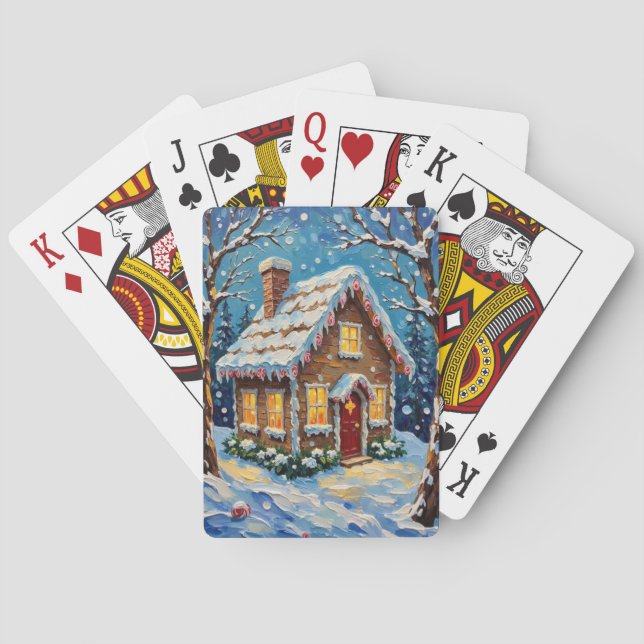 Vintage Gingerbread House in Enchanted Winter Playing Cards (Back)