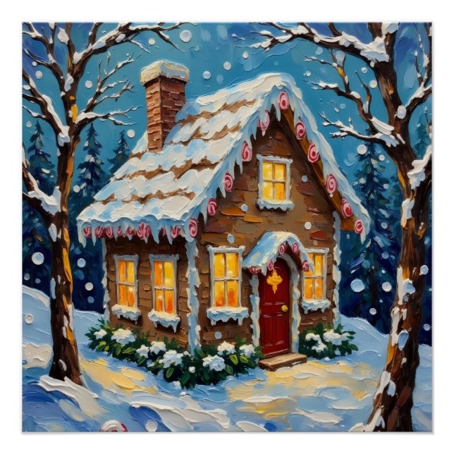 Vintage Gingerbread House in Enchanted Winter Poster (Front)