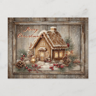 Vintage. Gingerbread house. Merry Christmas. Holiday Postcard