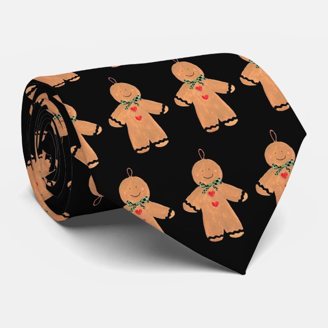 Vintage Gingerbread man Christmas Fun Black Tie (Rolled)