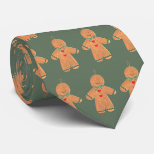 Vintage Gingerbread man Christmas Sage Green Tie
