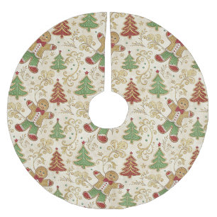 Vintage Gingerbread Man & Christmas Trees Brushed Polyester Tree Skirt
