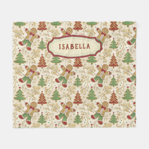 Vintage Gingerbread Man & Christmas Trees Custom Fleece Blanket