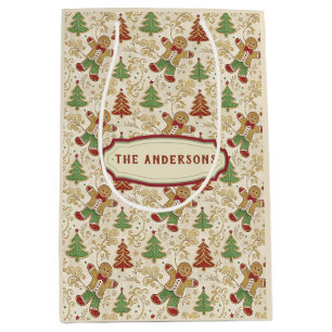 Vintage Gingerbread Man & Christmas Trees Custom Medium Gift Bag