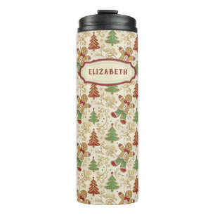 Vintage Gingerbread Man & Christmas Trees Custom  Thermal Tumbler