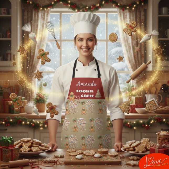 Vintage Gingerbread Man, House, Tree, Christmas  Apron (Christmas Baking / Cooking Apron)