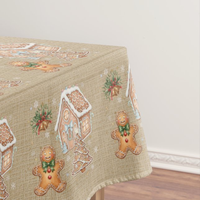 Vintage Gingerbread Man, House, Tree, Christmas  Tablecloth (In Situ)