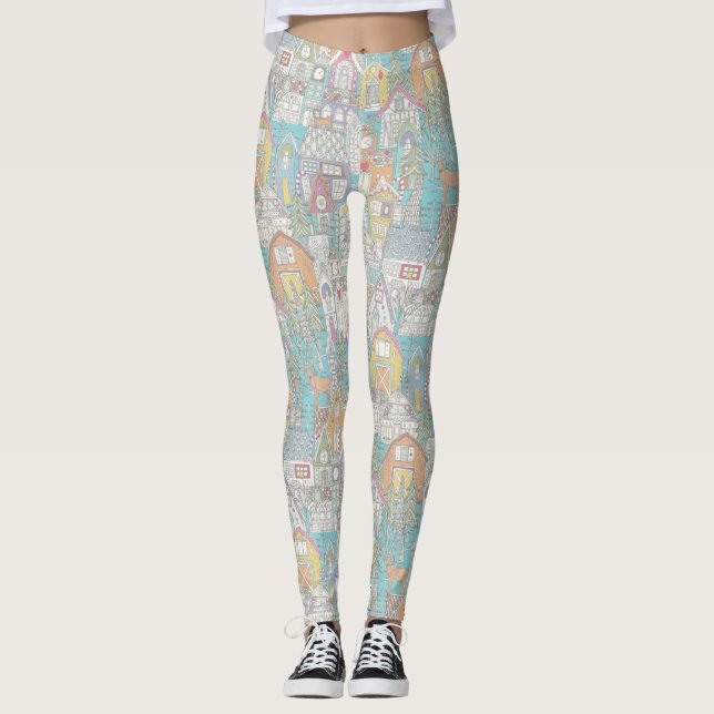 vintage gingerbread town pastel leggings (Front)