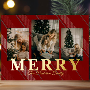Vintage Gingham Classic 3 Photo Holiday Card