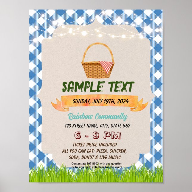 Vintage Gingham picnic theme flyer Poster (Front)