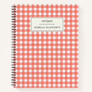 Vintage Gingham Plaid Red Personalised Recipe Notebook