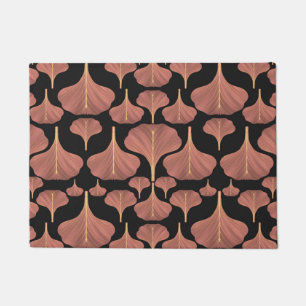 Vintage Gingko Black Floral Pattern Doormat