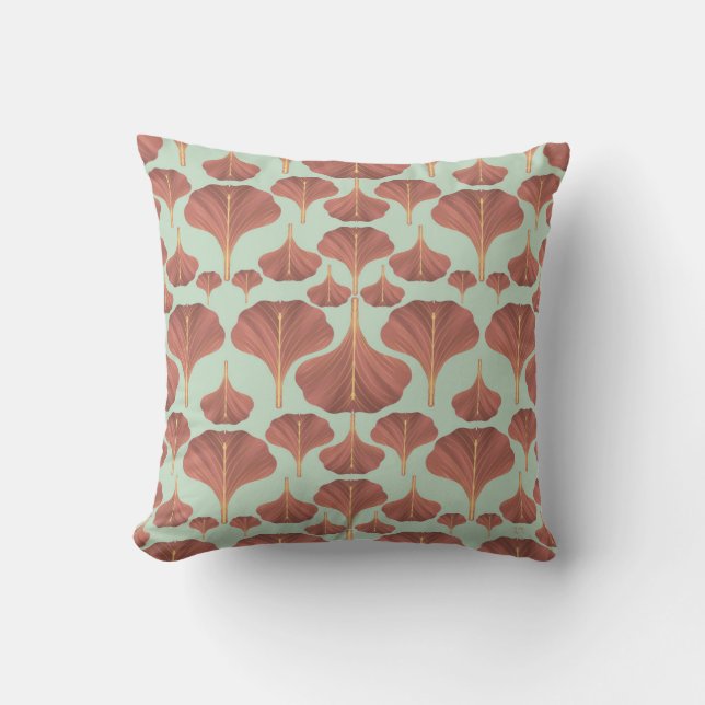 Vintage Gingko Mint Floral Pattern Cushion (Front)