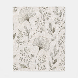 Vintage Ginkgo Botanical Throw Blanket Sage Green
