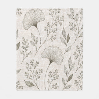 Vintage Ginkgo Botanical Throw Blanket Sage Green