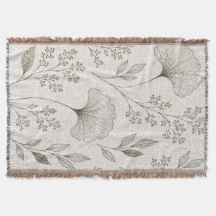 Vintage Ginkgo Botanical Woven Throw Blanket