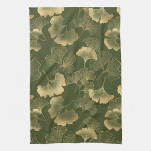Vintage Ginkgo Leaf Pattern Tea Towel