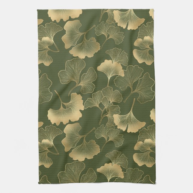 Vintage Ginkgo Leaf Pattern Tea Towel (Vertical)