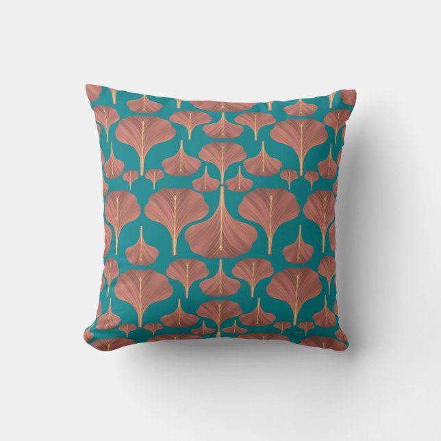 Vintage Ginkgo Teal Floral Pattern Cushion (Front)