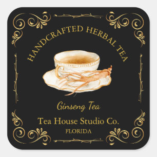 Vintage Ginseng Tea Square Label